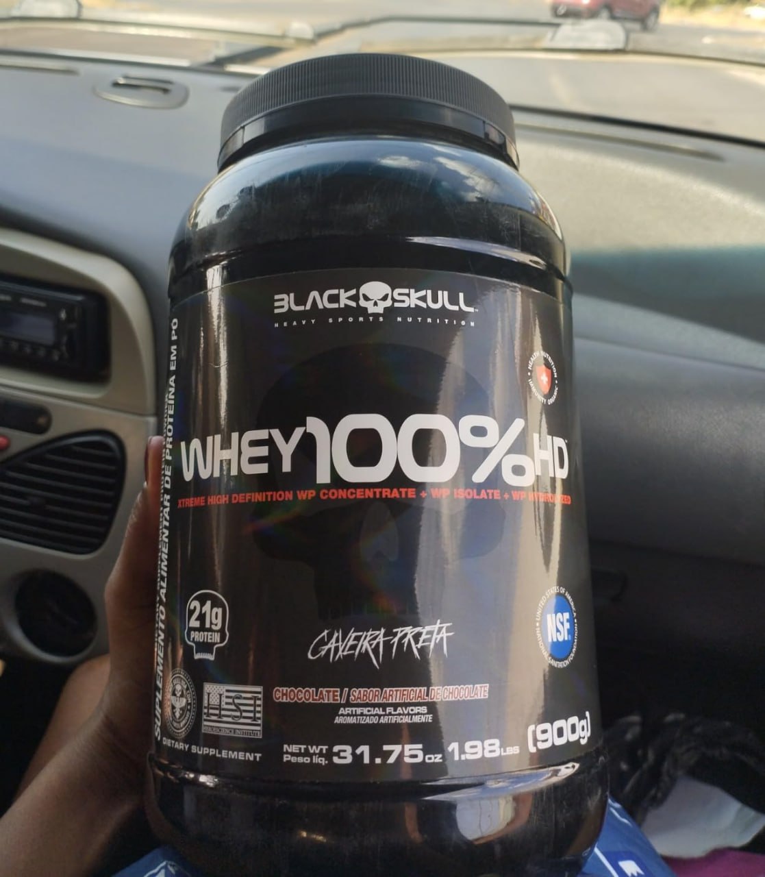 Whey 100% Hd Morango 900G, Black Skull