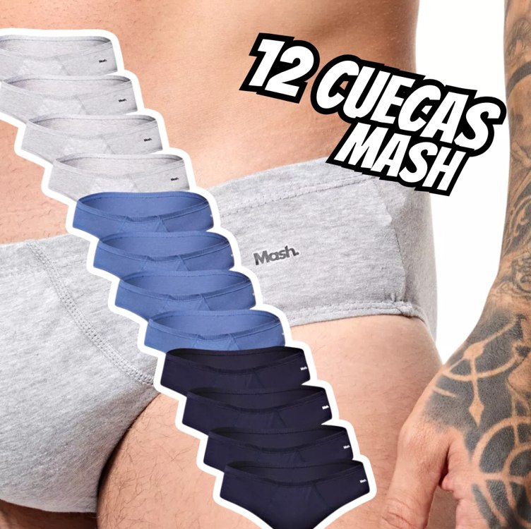 Kit 12 Cuecas Slip Mash Masculino Algodão