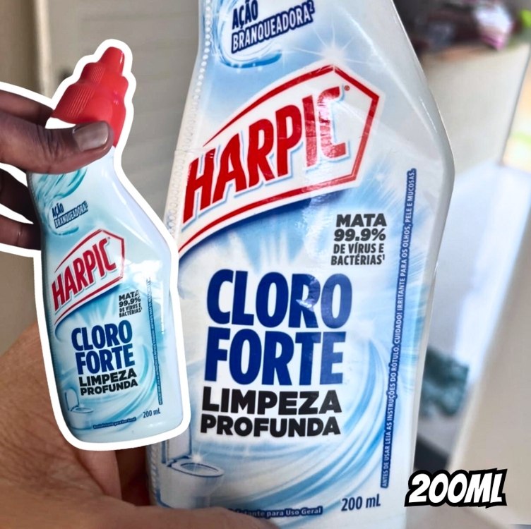 Harpic Cloro Forte – Desinfetante Sanitário Líquido Desodorizador, 200ml, Azul