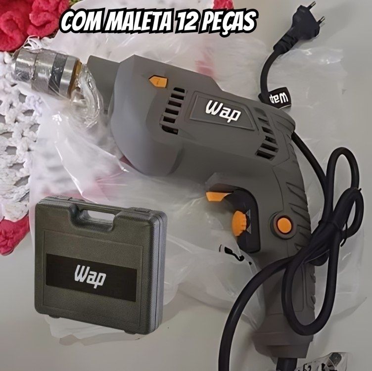 Furadeira e Parafusadeira de Impacto Wap 700W com Maleta 12 Peças WF 700K10