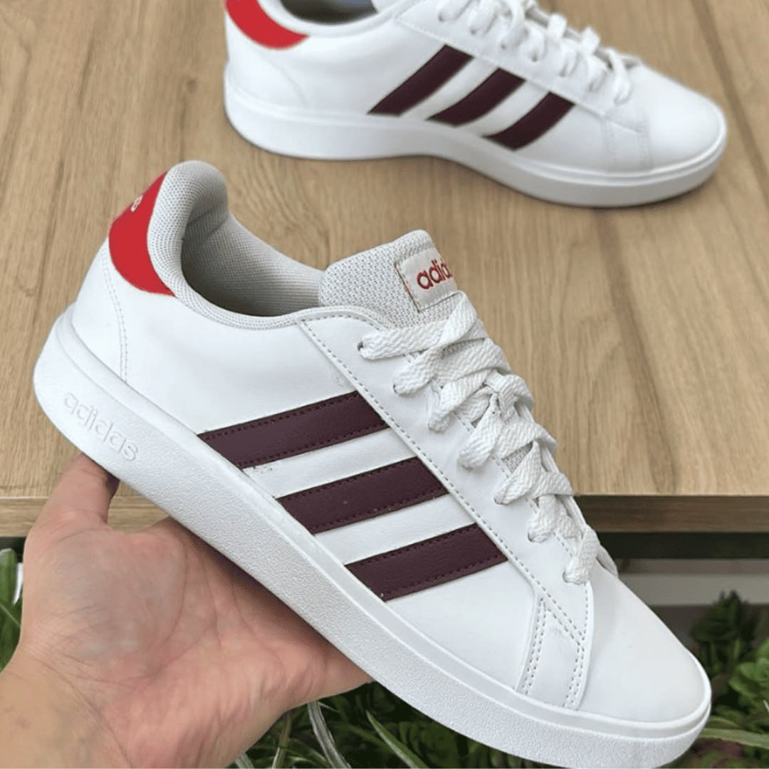 Tênis Masculino Adidas Grand Court Base – Branco+Vinho