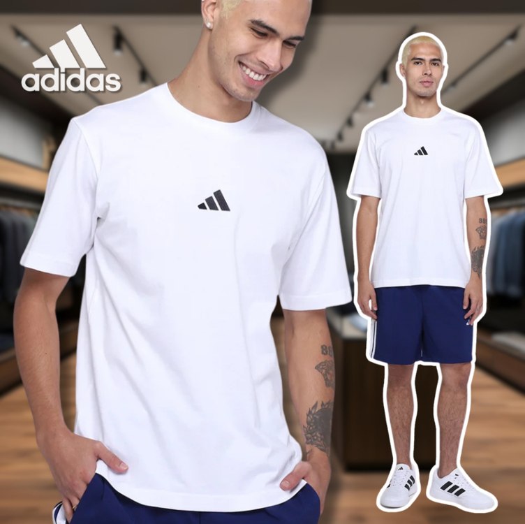 Camiseta Adidas Small Logo Masculina – Branco+Preto