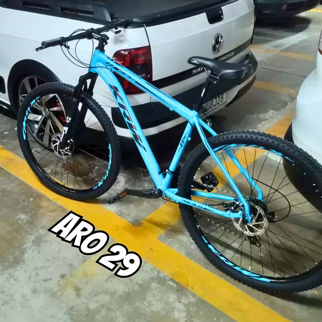 Bicicleta aro 29 KRW S60 Mountain Bike 24 velocidads câmbios Shimano Freio a Disco Suspensão dianteira Azul e Preto Tamanho quadro 21