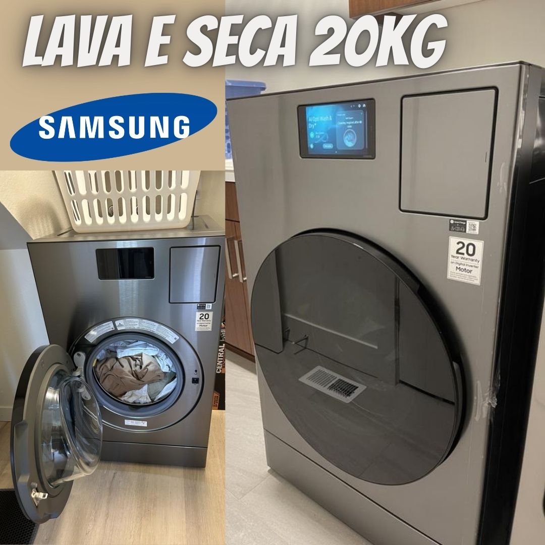 Samsung Lava e Seca Bespoke AI Laundry Heat Pump WD20D Inox 20kg – 127V