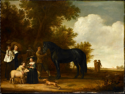 Unknown Групповой портрет на фоне пейзажа, 1640, 85,4 cm х 114,8 cm, Дерево, масло