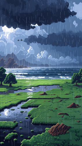 Leonardo Phoenix 10 2D pixel art landscape during monsoon seas 2.jpg