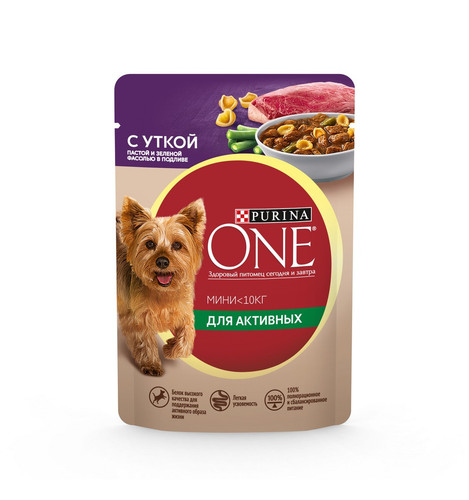7613037552508 КОРМ Для СОБАК PURINA ONE Для АКТИВНЫХ С УТКОЙ ПАСТОЙ И ЗЕЛЕНОЙ ФАСОЛЬЮ В ПОДЛИВЕ 85 Г.jpg