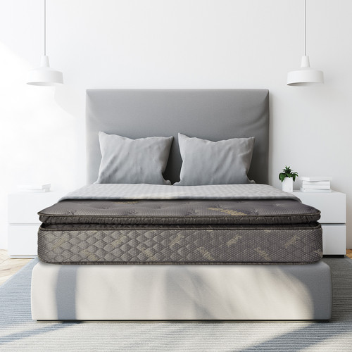 White Scandinavian bedroom corner with a wooden floor, a double bed and a bedside table. A front vie.jpg