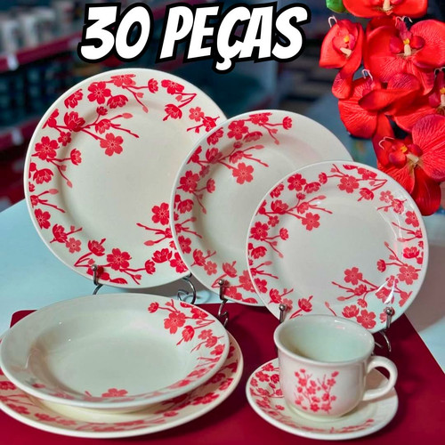 Aparelho Jantar E Chá 30 Pçs Biona Donna Jardim Oriental Cor Vermelho.jpg