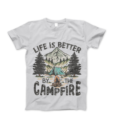 Photograph of four blank t-shirts greys beige and army green. Clipping path included. Ready for your.jpg