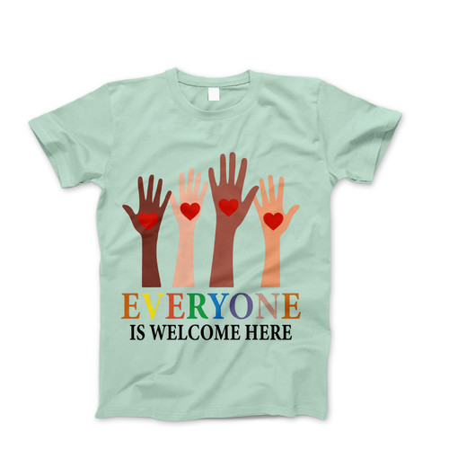 Photograph of four blank t-shirts greys beige and army green. Clipping path included. Ready for your.jpg