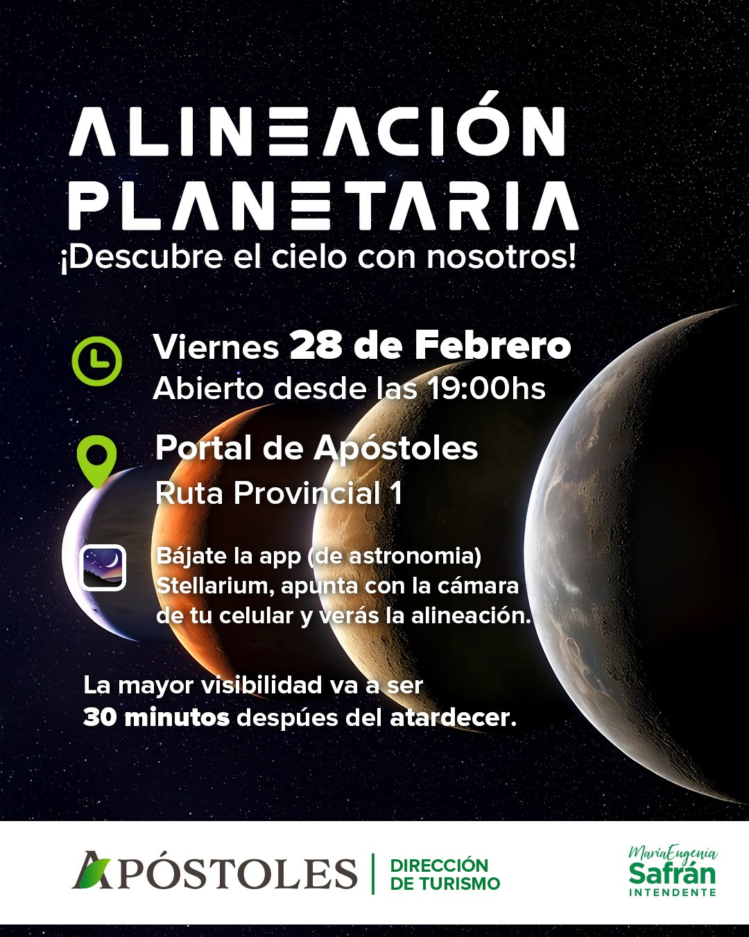 Apóstoles se prepara para presenciar la alineación planetaria del siglo