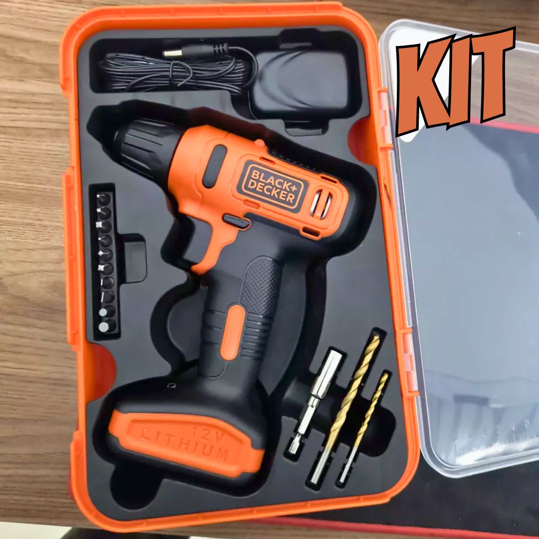 Furadeira e Parafusadeira 10mm Black Decker Modelo ‎LD12SC Kit com 13 Acessórios Bivolt