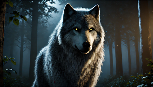 DALL·E 2025 03 03 20.40.37 A large, powerful direwolf with piercing golden eyes, standing in a dark .png
