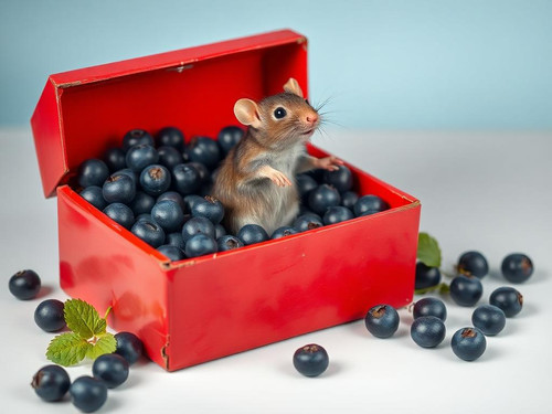 www.naked-ai.art - A red box of blue berries with a rat dancing inside.jpg