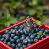 www.naked-ai.art - A red box of blue berries with a rat dancing inside