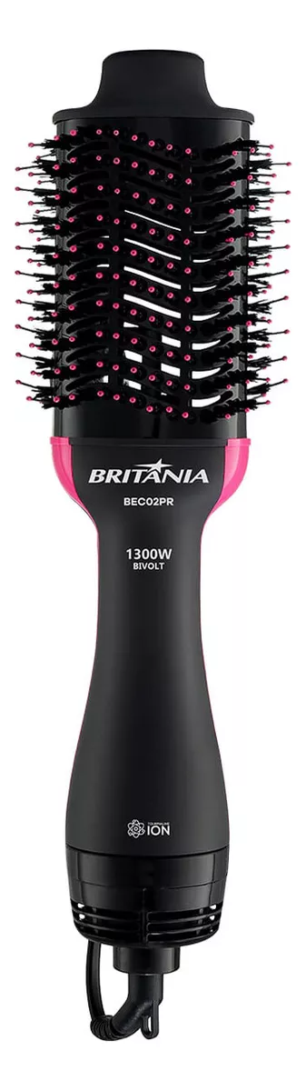 76 Britânia Escova Secadora Bec02pr Bivolt 4 Em 1 1300w Cor Preto e Rosa 127V 220V.webp