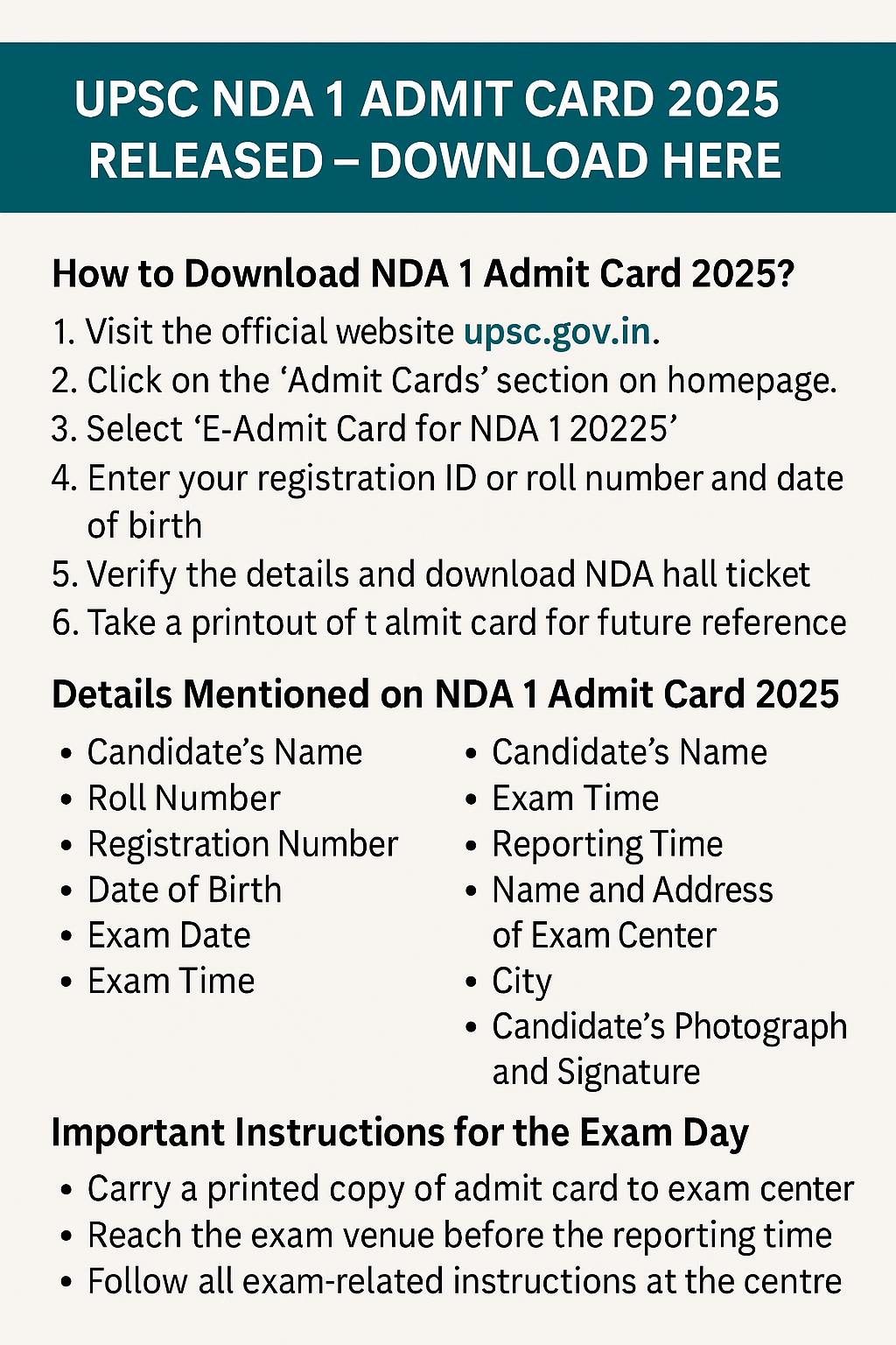 UPSC NDA 1 Admit Card 2025 Released – Download Here
