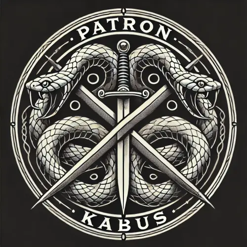 DALL·E 2024 10 11 13.31.11 A similar circular logo featuring intertwined snakes and crossed swords, .webp