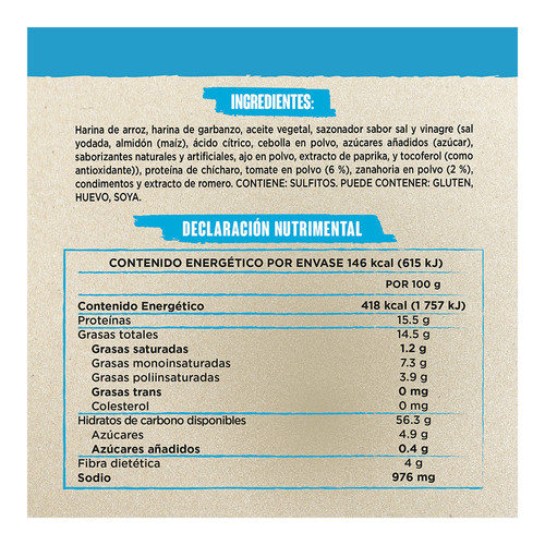 SKU 7293 SFY Veggie Crunch Sal y Vinagre 35g Ficha Nutrimentales Walmart