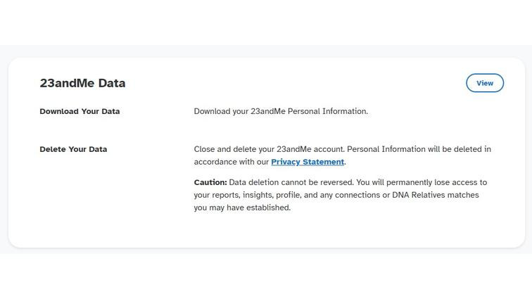 Screenshot taken during 23andMe’s account deletion process.