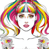 www.naked-ai.art - multicolored tattooed naked woman with intricate designs and patterns in an anime
