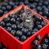 www.naked-ai.art - A red box of blue berries with a rat dancing inside