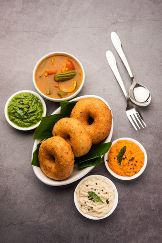Vada or Medu vadai with sambar and chutney - Popular South Indian snack or breakfast.jpg