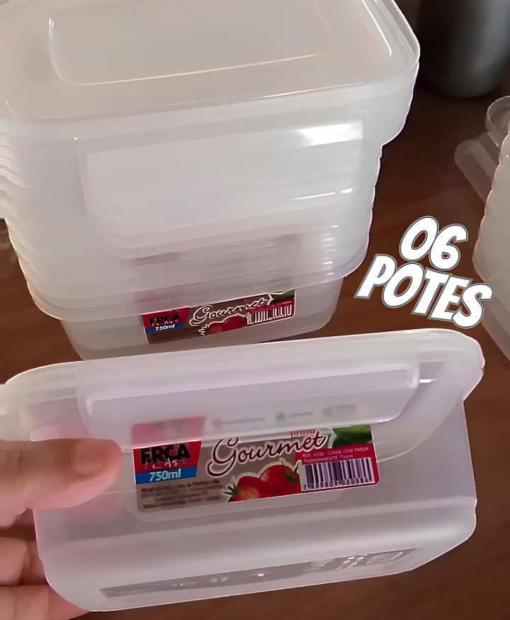 Kit 6 Potes Marmita Seman Reutilizável 750ml Travas Freezer