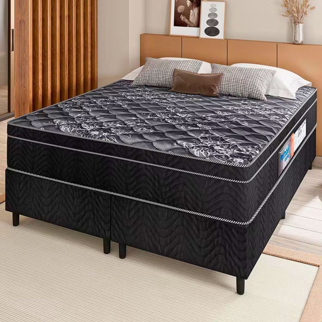 Cama Box Queen Portobel + Colchão Queen Portobel Diplomata Orthopedic com Espuma D-33 65x158x198 cm – Preto