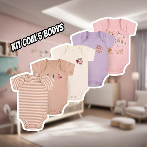 5 Kit Conjunto Manga Curta Bodie Body Infantil Bebe Nenem.jpg
