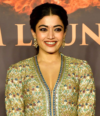 Rashmika Mandanna at the music launch of Chhaava (cropped).jpg