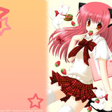Konachan.com 7968 animal animal ears blush bow cat cat smile catgirl food fruit long hair nekoneko p