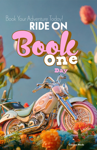mek my moter cycle bike animated and add that poster under this text Book one day.png