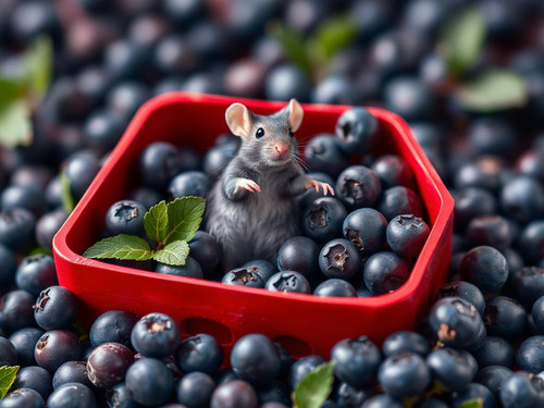 www.naked-ai.art - A red box of blue berries with a rat dancing inside.jpg