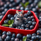 www.naked-ai.art - A red box of blue berries with a rat dancing inside