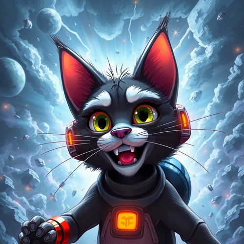 A futuristic sci fi illustration of Talking Tom, rendered in intense dramatic weather, advanced tech.jpg