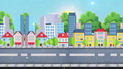 cartoon city with trees and buildings video.jpg