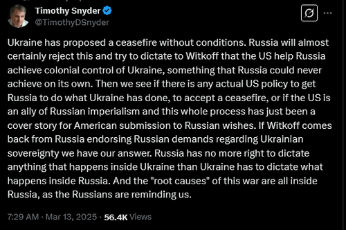 Screenshot 2025 03 13 at 08 44 51 Timothy Snyder on X Ukraine has proposed a ceasefire without condi.png
