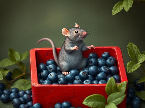 www.naked-ai.art - A red box of blue berries with a rat dancing inside.jpg