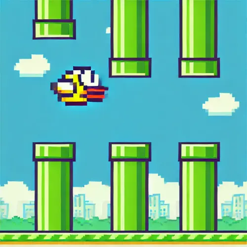 DALL·E 2025 03 15 11.10.55 A 2D pixel art style image inspired by the Flappy Bird game. The image fe.webp
