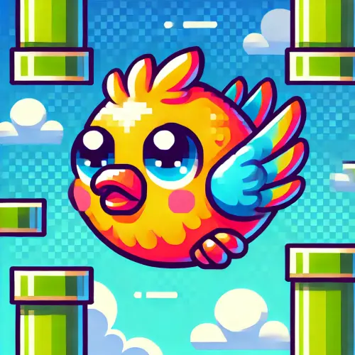 DALL·E 2025 03 15 11.03.37 A colorful, cute bird in a pixel art style, inspired by Flappy Bird but w.webp