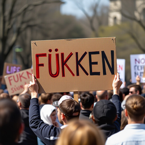 imagine a demonstration where the protestors hold up a sign with the letters FUKKEN on it.jpg