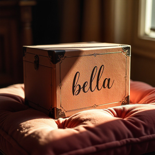 A whimsical slightly retro styled box with the name bella elegantly scripted on its side The box is .jpg