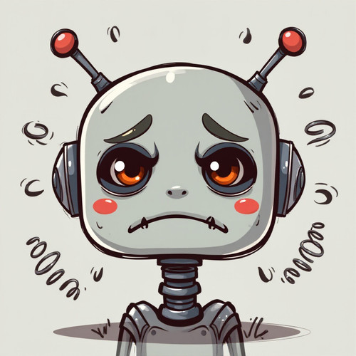A cartoon robot face with a slightly embarrassed expression surrounded by bouncing springs .jpg