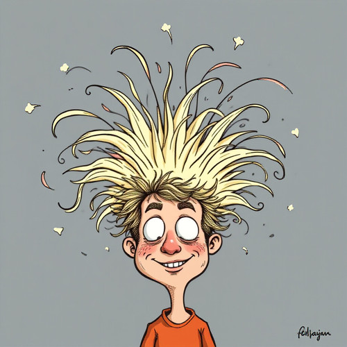 A whimsical illustration of a person with hair spontaneously sprouting and growing rapidly in a comi.jpg