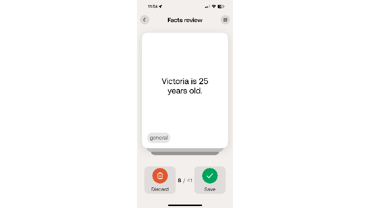 None Screenshot of Bee’s Fact Review page. It reads Victoria is 25 years old.“