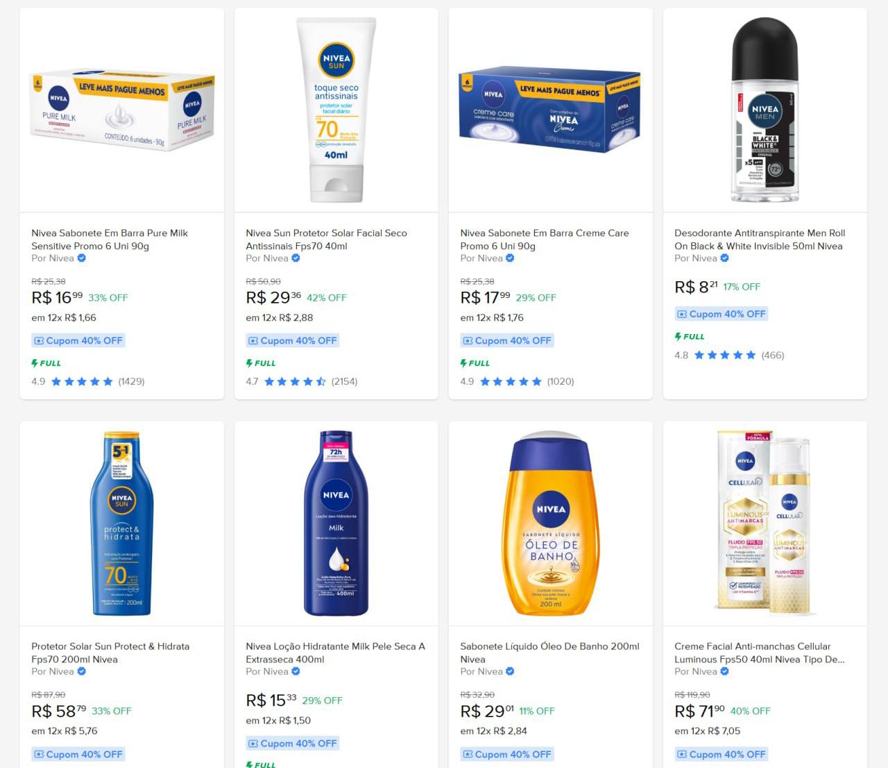 40% OFF em NIVEA Mercado Livre, Compra mínima: R