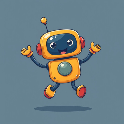 A cute button like robot bouncing cheerfully Simple clean design bright colors and a friendly expres.jpg