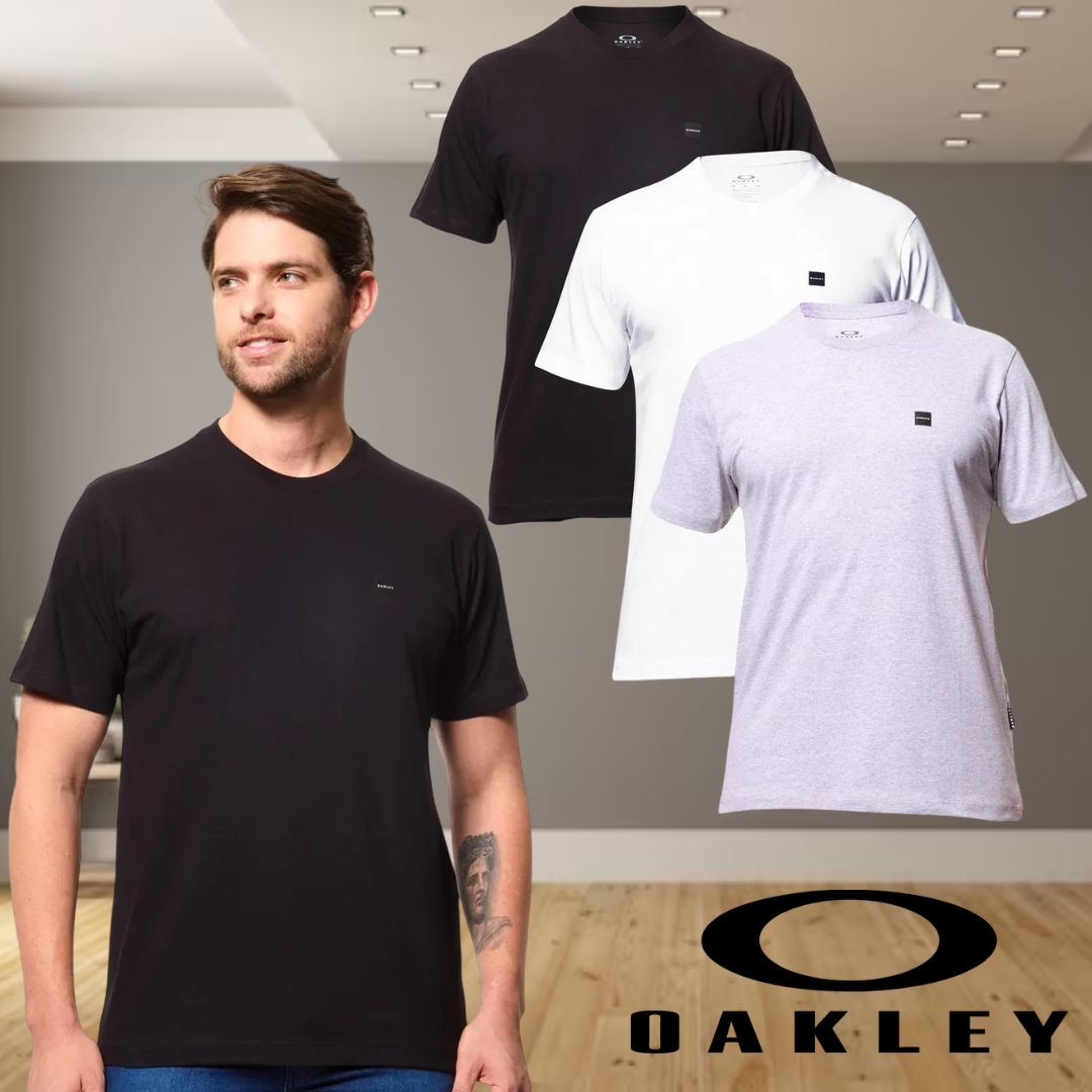 Kit 3 Camisetas Casual Masc Patch 2.0 Tee Em Algodão Oakley